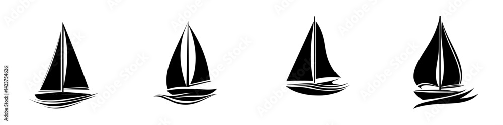 Poster icon set featuring various sailboat designs in a minimalist style suitable for web and print applica