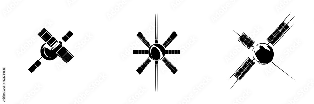 Aufkleber collection of satellite icons representing various designs and functionalities in space technology