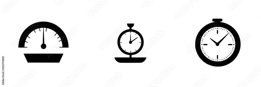 Poster icon set featuring various measuring instruments commonly used in performance tracking and data eval