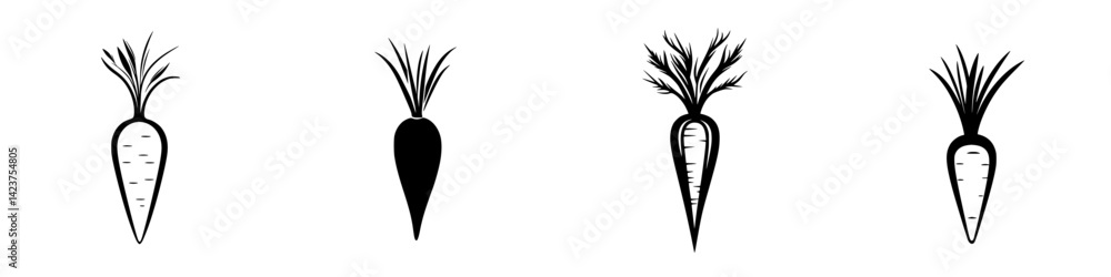 Poster diverse carrot icon set featuring various designs for graphic and web applications