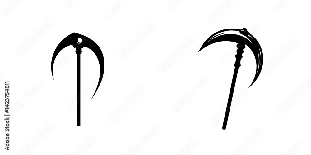 Poster unique icon set featuring scythe designs for various themes and projects