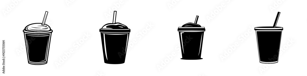 Poster variety of drink icons featuring different styles of cups and toppings for digital design projects