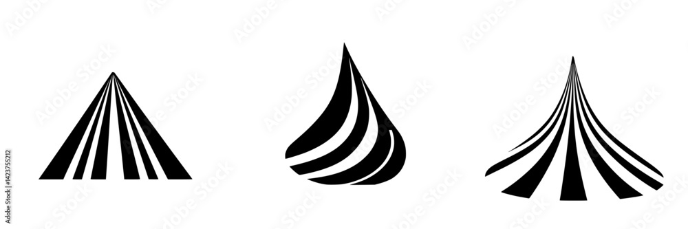 Poster unique icon set featuring stylized cone shapes with varying stripe patterns suitable for branding an
