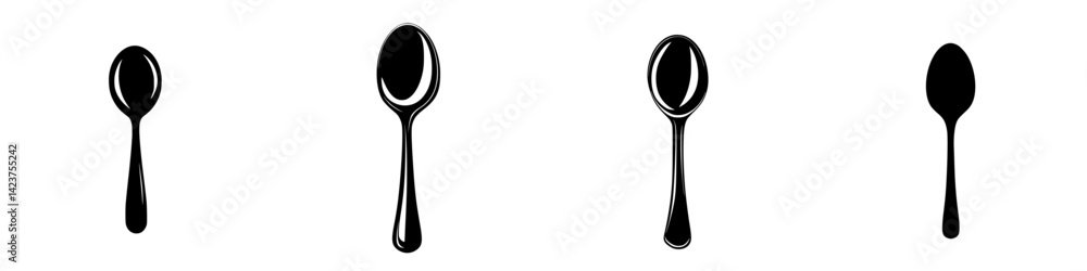 Poster icon set showcasing four different design styles of spoons for culinary use