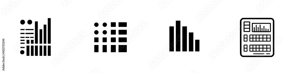 Poster icon set featuring various data visualization elements for use in digital design and presentations