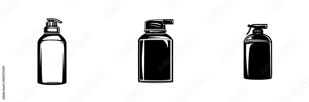 Aufkleber icon set featuring three diverse container designs for liquids suitable for various applications