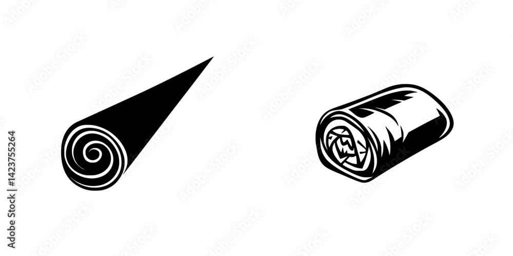 Poster icon set featuring various types of rolled objects including cones and cylindrical shapes in a simpl