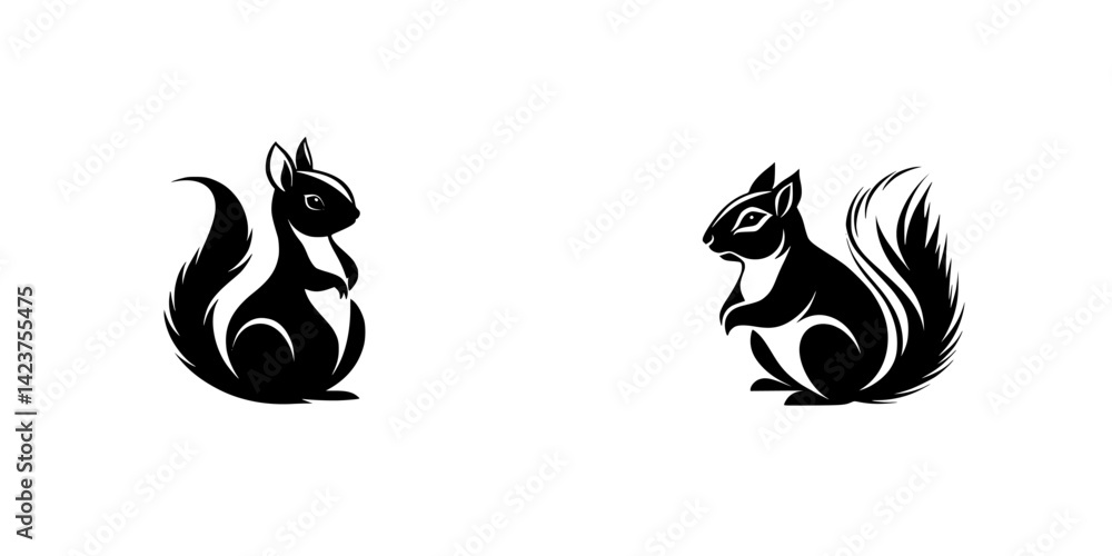 Aufkleber stylized icon set featuring two distinctive squirrel designs for creative projects and branding need