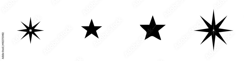 Poster icon set featuring various star designs suitable for graphic use in different contexts