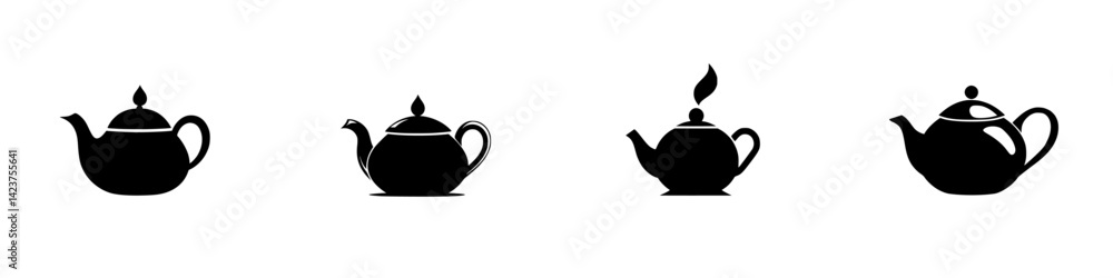 Poster elegant icon set of teapots showcasing various styles and designs for modern graphic projects and di