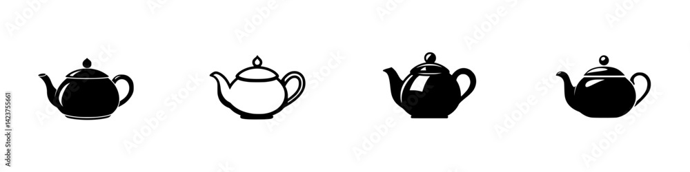 Poster various teapot icons showcasing distinct styles and shapes for graphic design and branding projects