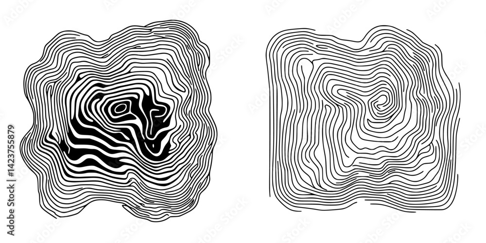 Poster icon set featuring abstract line patterns with varying complexity and texture suitable for graphic d
