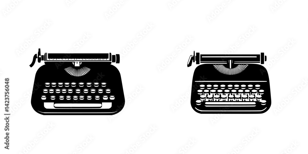 Poster classic and modern typewriter icons showcasing the evolution of typing technology in a simple design