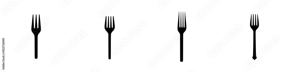 Poster collection of fork icons in various styles showcasing minimalistic design elements for culinary appl