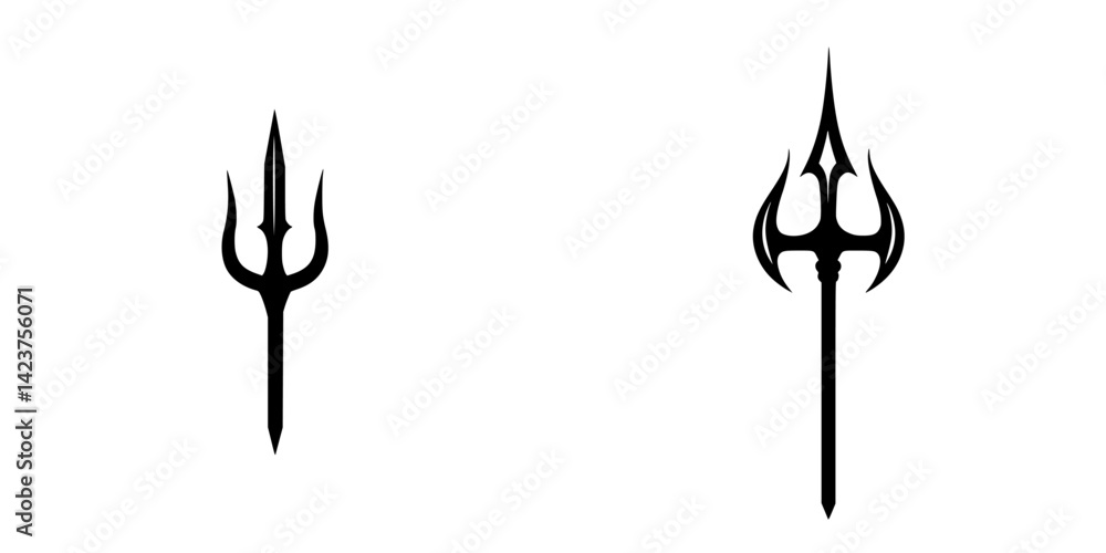 Poster icon set featuring various trident designs suitable for digital graphics and branding projects