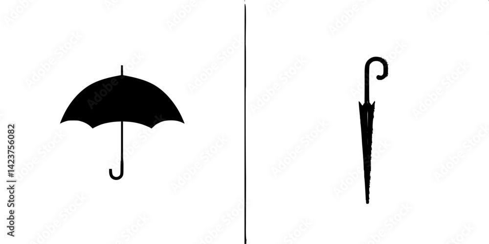 Poster icon set featuring two distinct umbrella designs in minimalist style, showcasing variations in shape