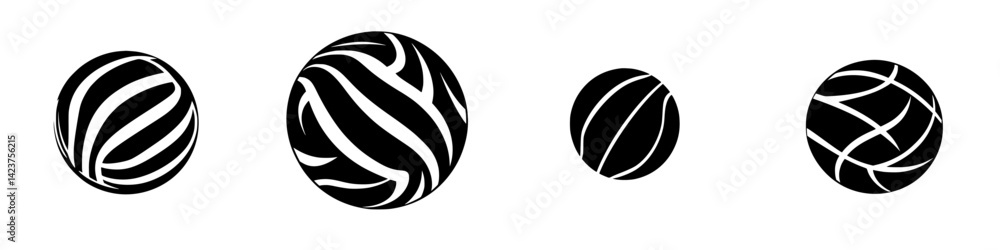 Aufkleber icon set featuring elegant circular designs with abstract lines in various sizes suitable for modern