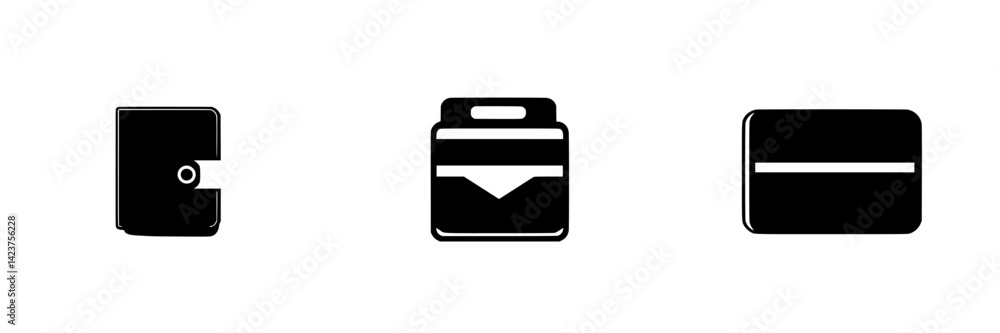 Poster icon set showcasing various wallet designs ideal for digital applications and graphic projects