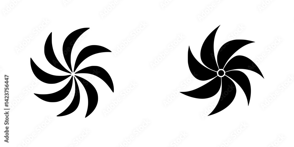 Poster icon set showcasing swirling designs in black color for use in various digital applications and inte
