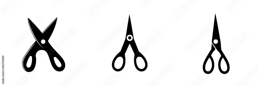 Aufkleber icon set showcasing different styles of scissors for graphic design and creative projects