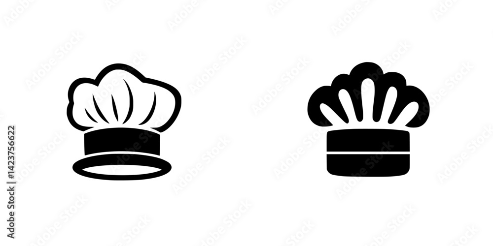 Poster chef hat icon set featuring two distinct styles suitable for culinary themes and applications