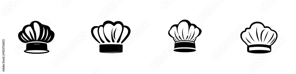 Aufkleber chef hat icon set featuring four distinct styles ideal for culinary themes and applications