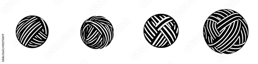 Poster icon set featuring various abstract ball designs with intricate line patterns