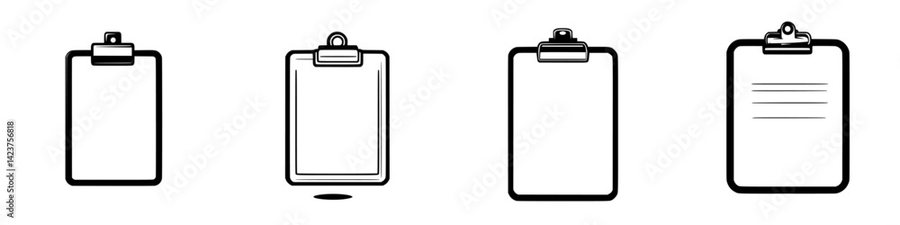 Poster diverse icon set showcasing various clipboard designs for digital and print applications in modern i