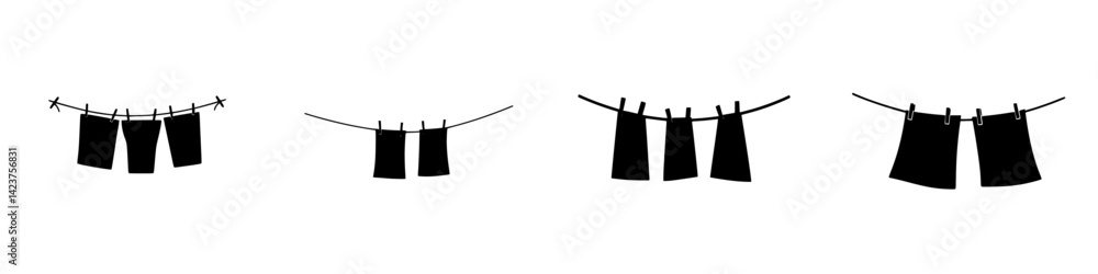 Aufkleber icon set of hanging laundry with various cloth shapes and arrangements for use in design projects