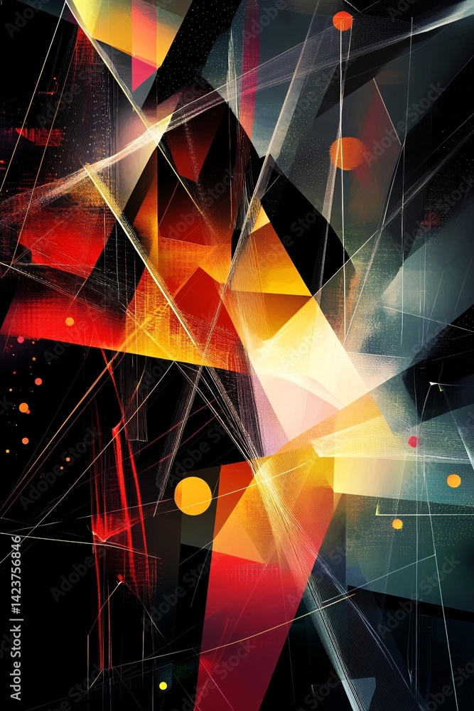 Poster Abstract composition with intersecting lines and geometric shapes