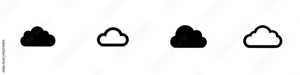 Poster icon set featuring varying cloud designs suitable for digital projects and applications