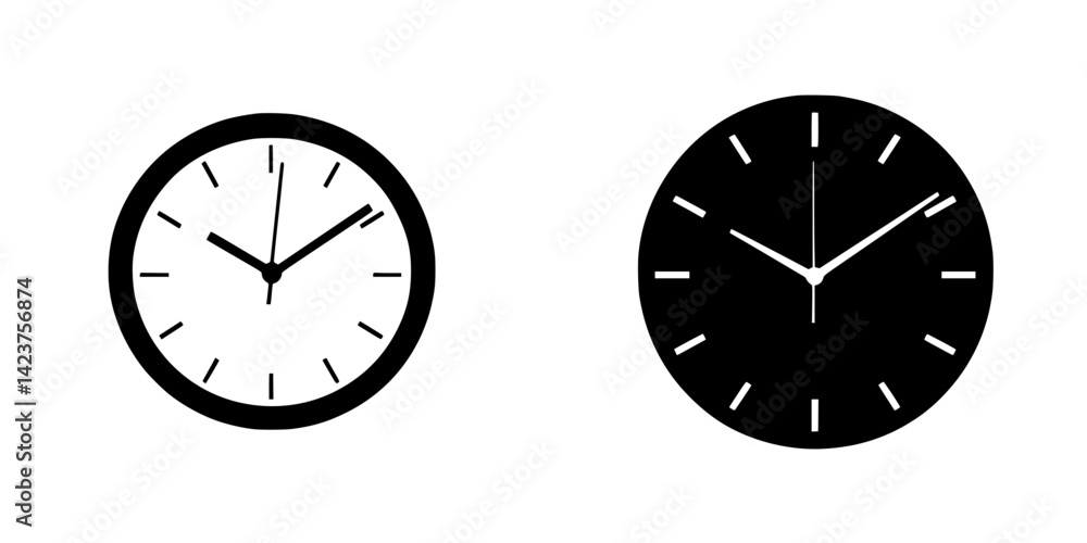 Poster modern icon set featuring two clock designs with distinct color schemes and styles for versatile app