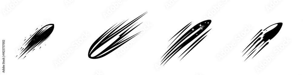 Poster icon set showcasing dynamic streaks representing movement and speed in a minimalist style
