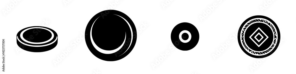 Poster icon set displaying various circular designs suitable for graphic design and digital applications