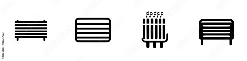 Poster icon set featuring various heating radiator designs in a minimalist style suitable for user interfac