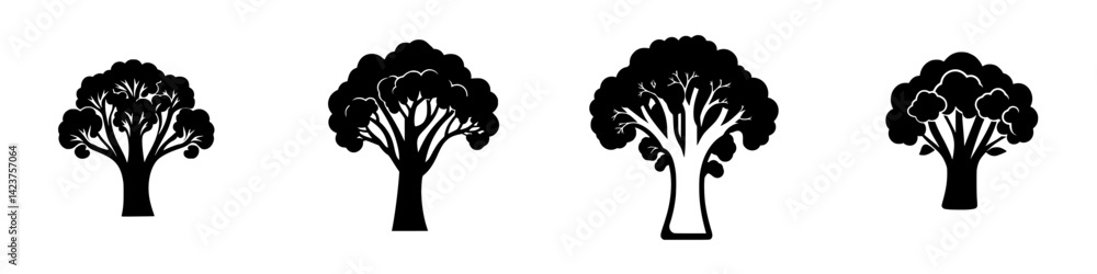 Aufkleber various tree icon designs showcasing different styles and shapes for use in digital media or graphic