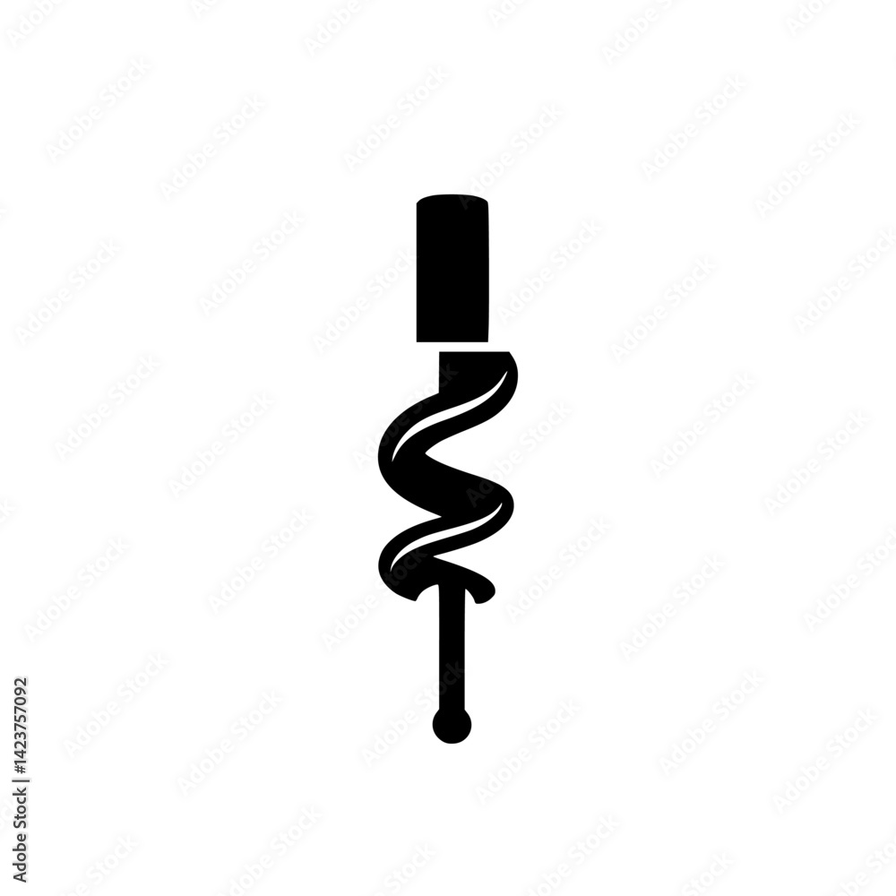 Poster icon set featuring a black spiral corkscrew and a circular bottle top for various design application