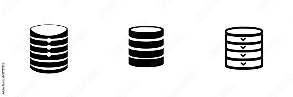 Poster collection of database icons designed for digital and web applications in a minimalist style