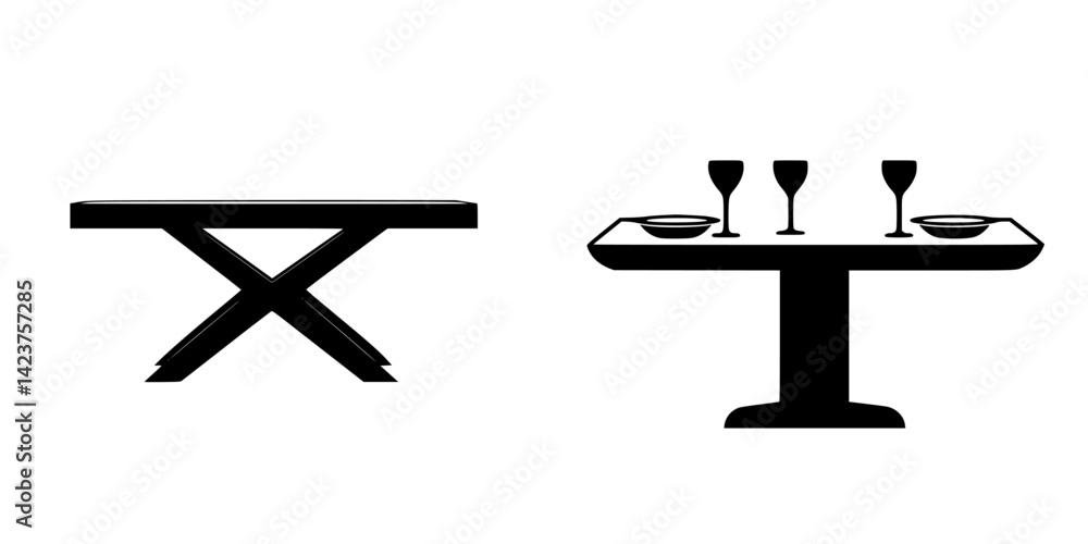 Poster icon set featuring two unique table designs with different styles and features for versatile use in 