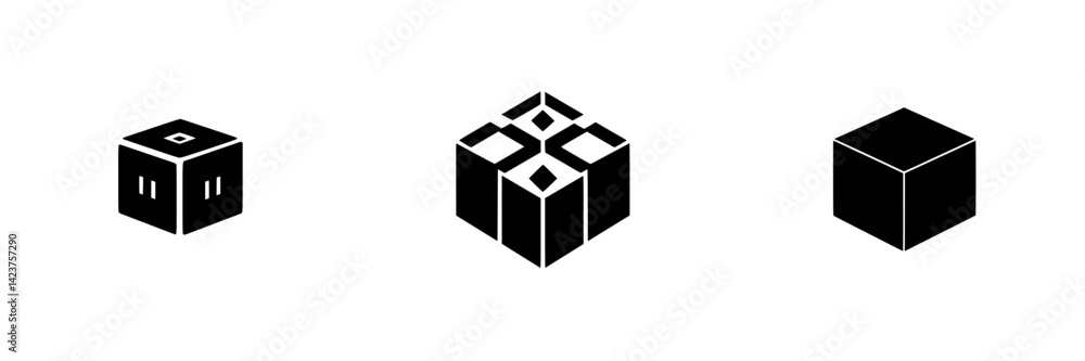 Poster unique icon set featuring geometric cube designs for creative projects and applications