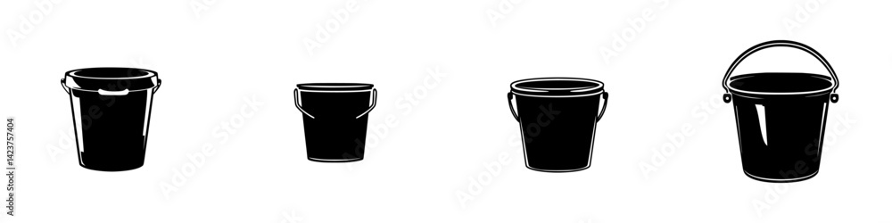 Poster various black bucket icons showcasing different sizes and styles suitable for a diverse range of app