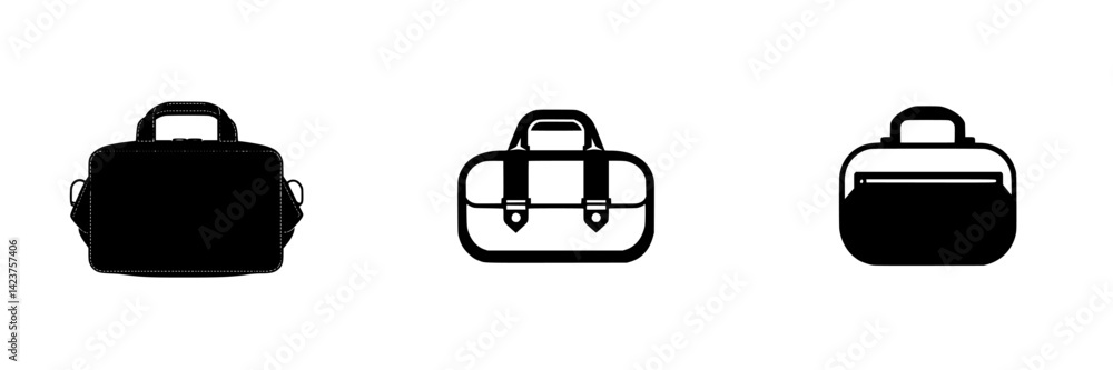 Poster collection of three stylish bag icons representing various designs and functionalities for creative 