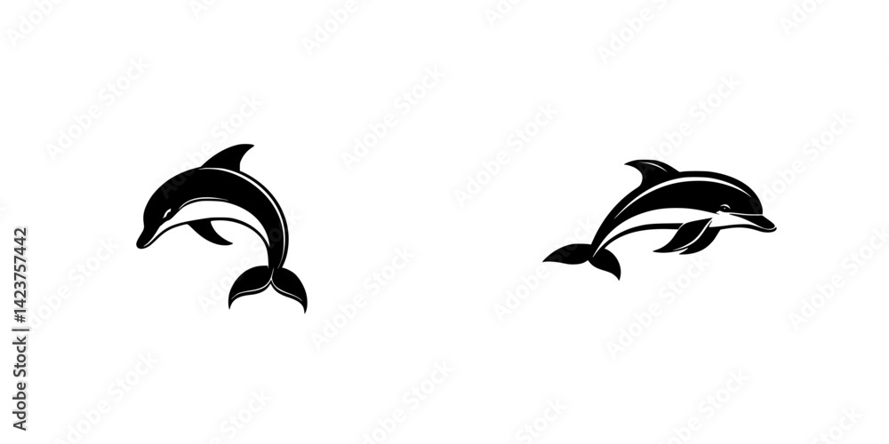 Poster stylized dolphin icons for use in digital projects and design applications