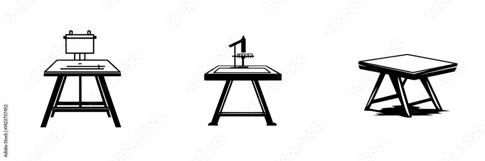Poster creative icon set displaying different types of tables for various uses, designed in a simple and mo