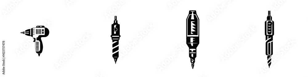 Poster icon set featuring various tools for design and construction tasks in a minimalist style
