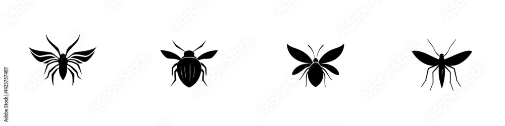 Poster black silhouettes of various insect icons designed for creative projects and web applications