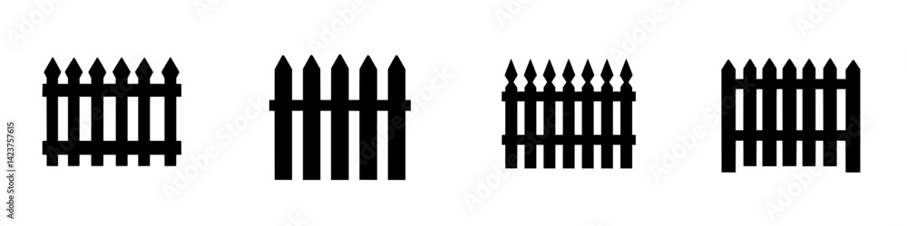 Poster black icon set of different fence designs suitable for various digital projects and applications