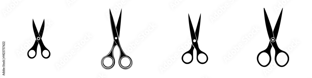 Poster various sizes of scissors icon set suitable for design projects and creative applications
