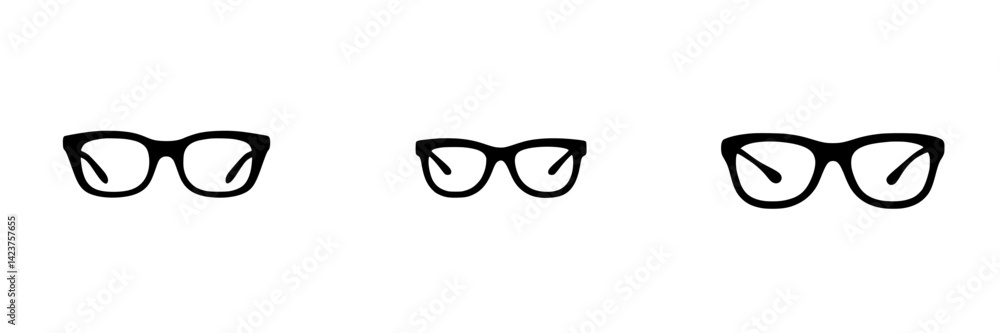 Poster glasses icon set featuring three distinct styles for design use and modern applications