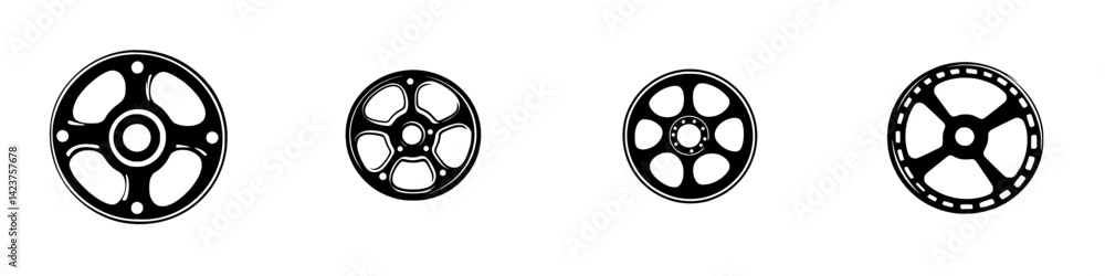 Poster various circular icons illustrating different wheel designs in a minimalist style